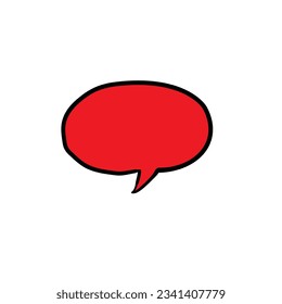 Cartoon red speech bubble hand-drawn isolated on a white background. Flat design. Vector illustration.