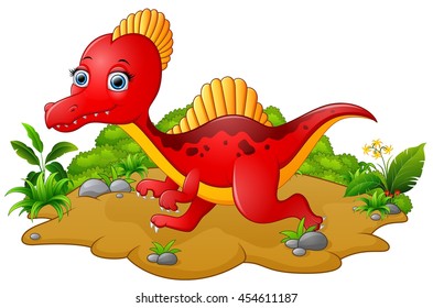 Cartoon red spinosaurus