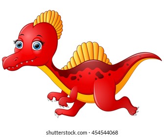 Cartoon red spinosaurus isolated on white background