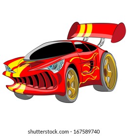 Cartoon red sport car isolated on white background.