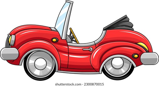 Cartoon Red Sports Car. Vector Hand Drawn Illustration Isolated On Transparent Background
