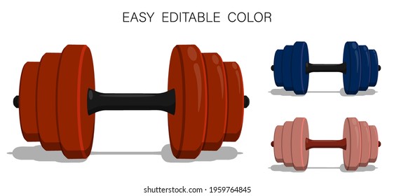 cartoon red sports dumbbell. Healthy lifestyle, fitness. Realistic vector