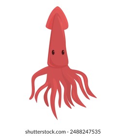 Cartoon red squid with big eyes swimming in the ocean depths