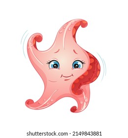 Cartoon red starfish, vector illustration. Cute sea mollusk.