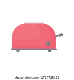 Torradeira vermelha de desenho animado sobre um fundo branco. Aparelhos de cozinha. Utensílios de cozinha. Conceito de preparação do café da manhã.