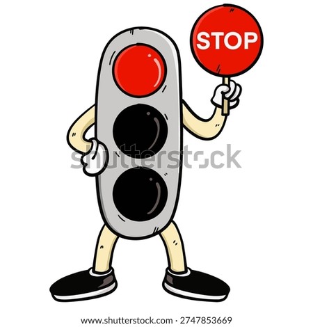 Cartoon Red Traffic Light Stop Signal