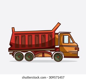Cartoon red truck on a white background. Vector illustration of heavy equipment and machinery. 