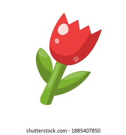 Cartoon red tulip isolated on white background. Vector illustration.