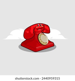 cartoon red vintage telephone ready to be used to contact someone