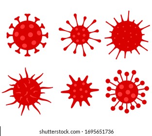 Cartoon red virus cells set. Coronavirus pandemic concept. Flat vector illustration