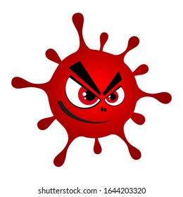 Cartoon red virus, microbe, bacteria icon on a white background. angry red monster. Vector 