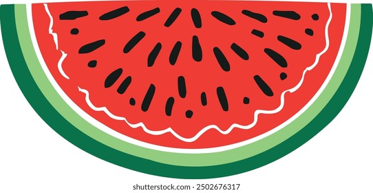 Cartoon red watermelon slice clipart vector illustration isolated, flat design. 