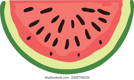 Cartoon red watermelon slice clipart vector illustration, flat design