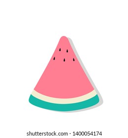Cartoon red watermelon slice with drop shadow over white background