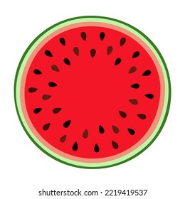 Cartoon red watermelon slice icon Healthy summer food. Vector illustration for icon, stamp, label, badge, sticker, gift card or invitation decor