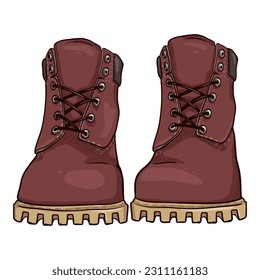 Cartoon Red Work Boots. Front View Vector Illustration