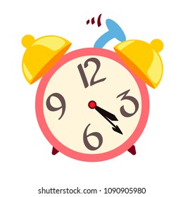 Cartoon red yellow alarm clock. Vector illustration isolated on white background.