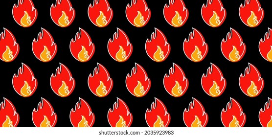 Cartoon, red, yellow, orange fire or flame pictogram. Fire drawn in one stroke or line pattern. Funny flat vector flames icon. Flamme logo. Burns sign. Inferno fire. Fireman's job.