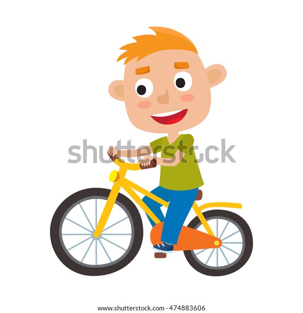 Cartoon Redhaired Boy Riding Bike Having Stock Vector Royalty
