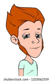 Cartoon redhead boy character with whiskers. Isolated on white background. Vector icon avatar.