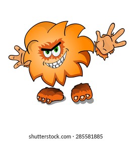 Cartoon redheaded monster smiles. Vector illustration