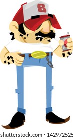 A Cartoon Redneck With A Drink - Vector Clip Art Illustration On White Background