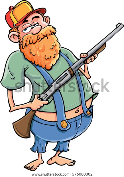 Cartoon redneck\
with a rifle and baseball\
cap