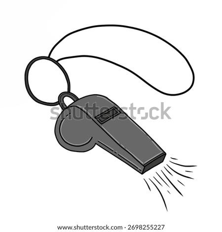 Cartoon referee whistle vector. Isolated hand drawn sports whistle graphic