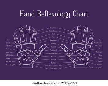 Cartoon Reflexology Hands Alternative Medicine Thin Line Style Design Chart View Relax Massage. Vector illustration