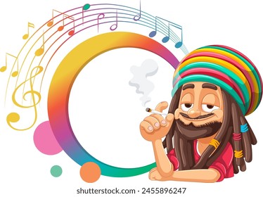 Cartoon of a reggae musician playing music happily.