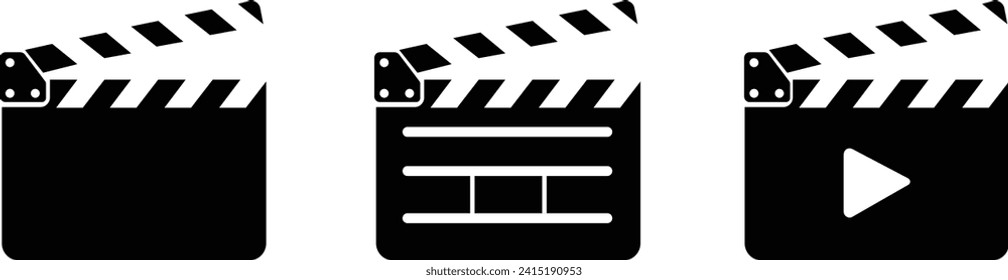 Cartoon regisseur film take board or cinema clapper. Vector film clapboard symbol logo. Movie clapper board. Production, director closed , open clapboard, Clapboard Silhouette, Movie Square Button Set