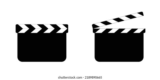 Cartoon regisseur film take bord or cinema clapper. Vector film clapboard symbol or logo. Movie clapper board. Production, director closed or open clapboard