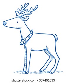 Cartoon Rein Deer for Christmas greeting Cards and invitations. Hand drawn doodle vector illustration.