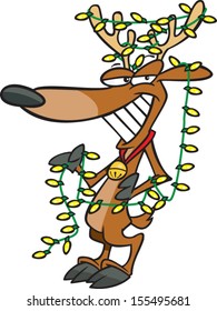 Cartoon reindeer with Christmas lights