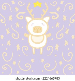  cartoon reindeer doodle vector background