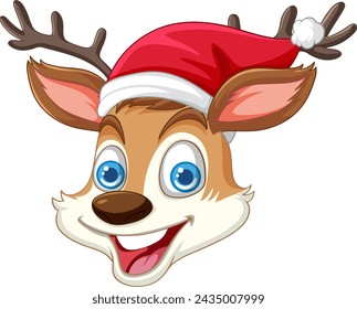 Cartoon reindeer head wearing a Santa hat.