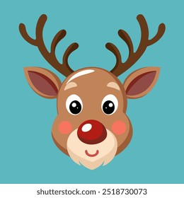 A cartoon reindeer with a red nose on a blue background