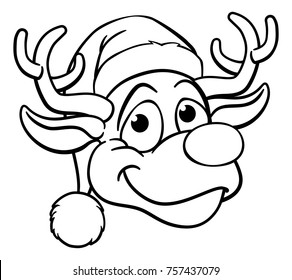 Cartoon reindeer in a Santa Claus hat Christmas character