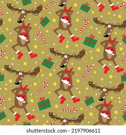 Cartoon reindeer seamless pattern, christmas decoration.