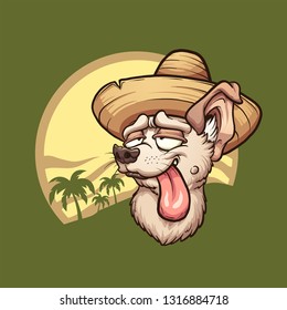 Cartoon entspannte Chihuahua Hund mit Zunge aus einem Sombrero Clip Kunst. Vektorgrafik mit einfachen Farbverläufen. Design und Hintergrund auf separaten Ebenen.
