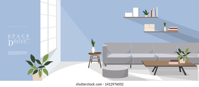 Cartoon relaxing blue space interior design, family relationship vector element design