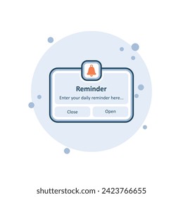 Cartoon reminder icon vector illustration. Notification page on bubbles background. Bell sign concept.