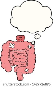 cartoon repaired intestines with thought bubble