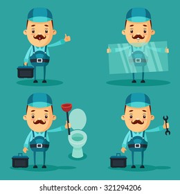 Cartoon Repairmen - Vector Set