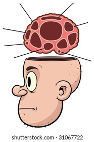 Una caricatura que representa las áreas del cerebro de un hombre. Los elementos se encuentran en cuatro capas separadas para facilitar la edición.