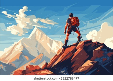 Cartoon representation of a daring climber achieving the summit