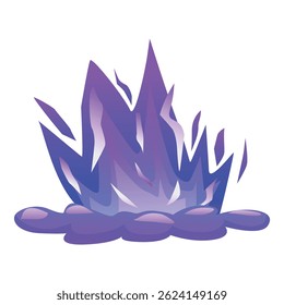 Cartoon representation of purple fire burning with large flames rising from the base, creating a vibrant and surreal visual