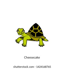 Cartoon reptile character. Funny cool wise tortoise froze in pose and grimaces. Vector. Conceptual. Spicy body parts.