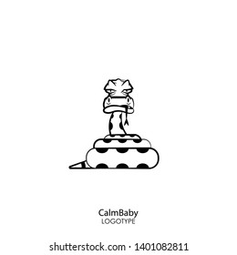 Cartoon reptile character. Funny suspicious sly python curled up with a ball poses with his tongue hanging out on a white background. Vector illustration. Spotted snake.
