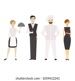 Cartoon Restaurant or Cafe Staff Man and Woman Concept Element Flat Design Style. Vector illustration of Worker People